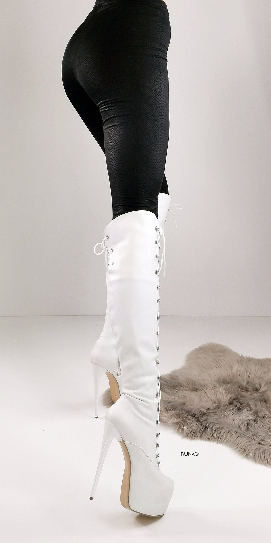 White Matte Military Syle Lace Up Boots - Tajna Club