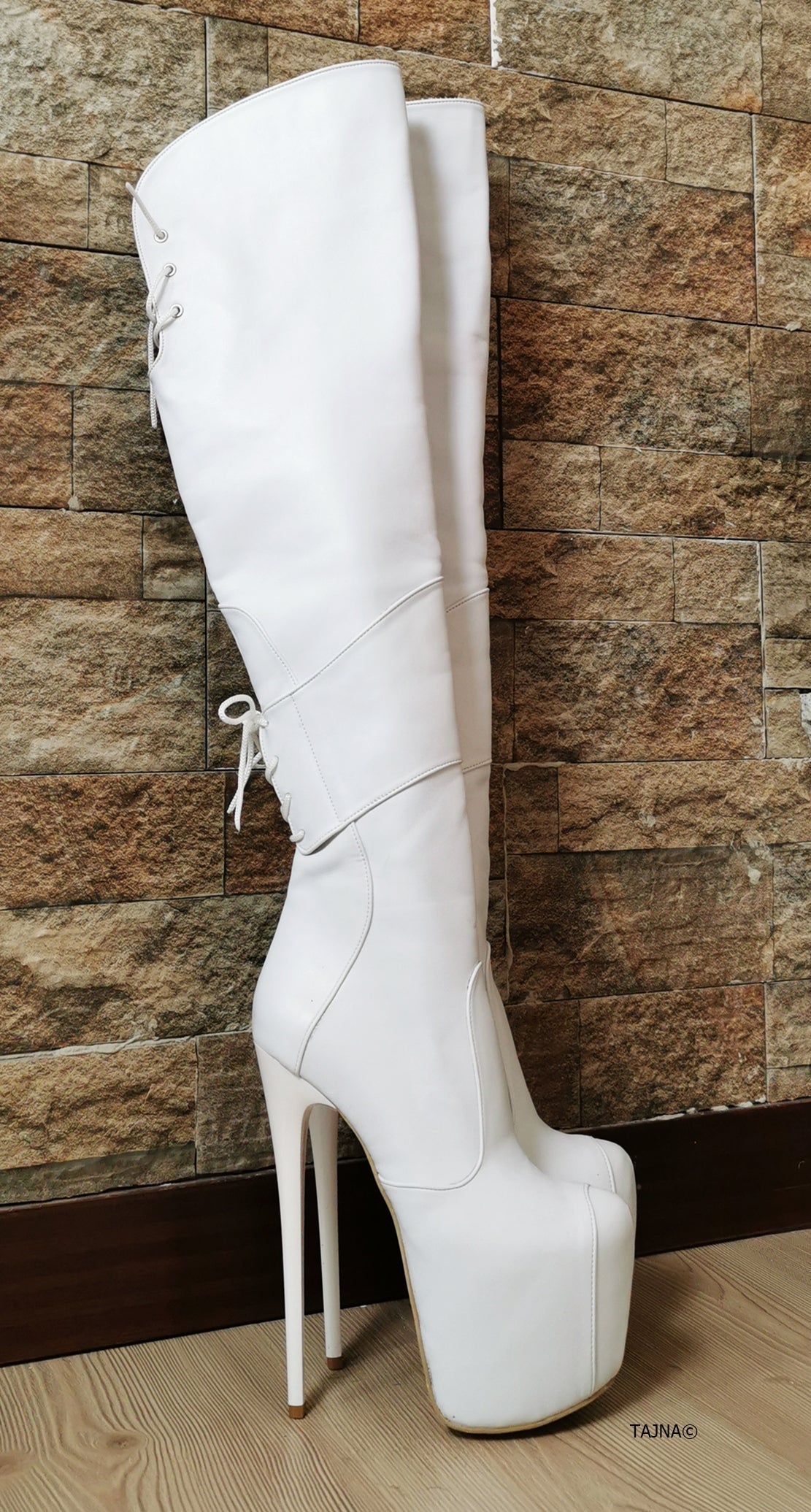 White Matte Over Knee Heel Boots - Tajna Club
