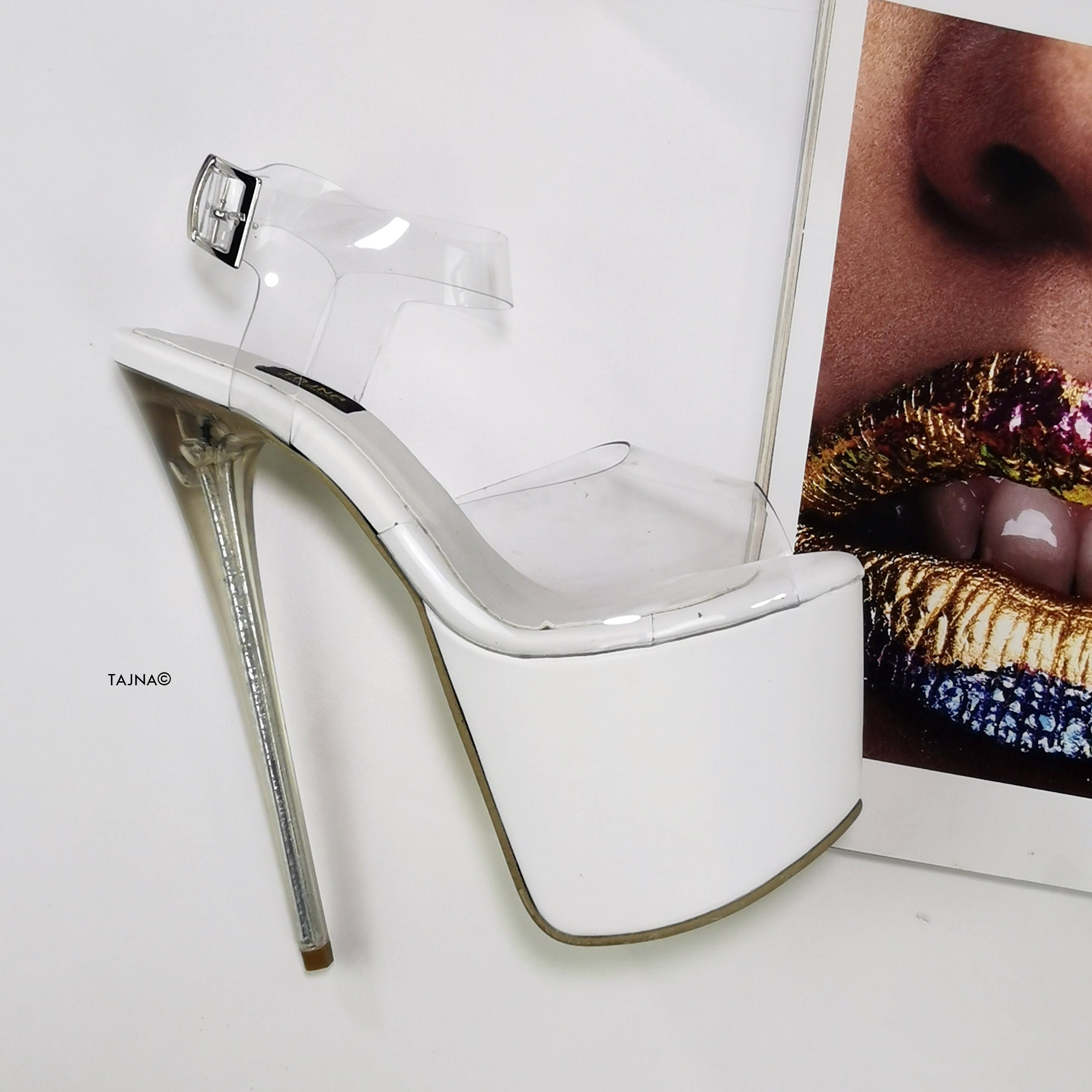 Clear fashion heels white