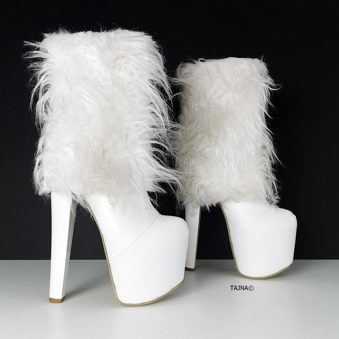 White Fur Heel Boots Dual Use - Tajna Club