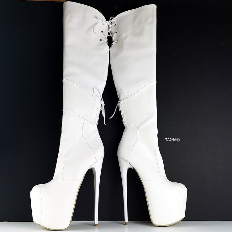 White Matte High Heel Over the Knee Boots | Tajna Club