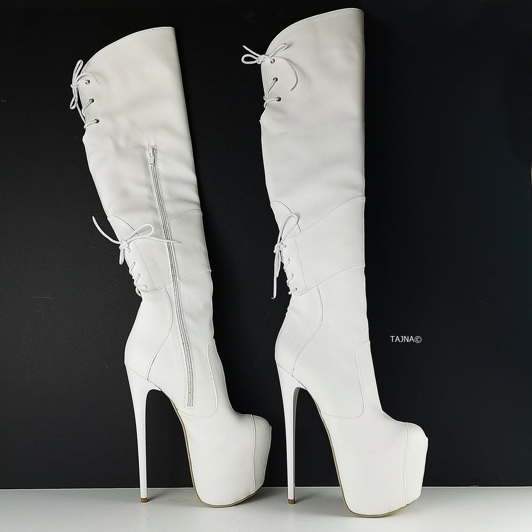 White Matte High Heel Over the Knee Boots - Tajna Club