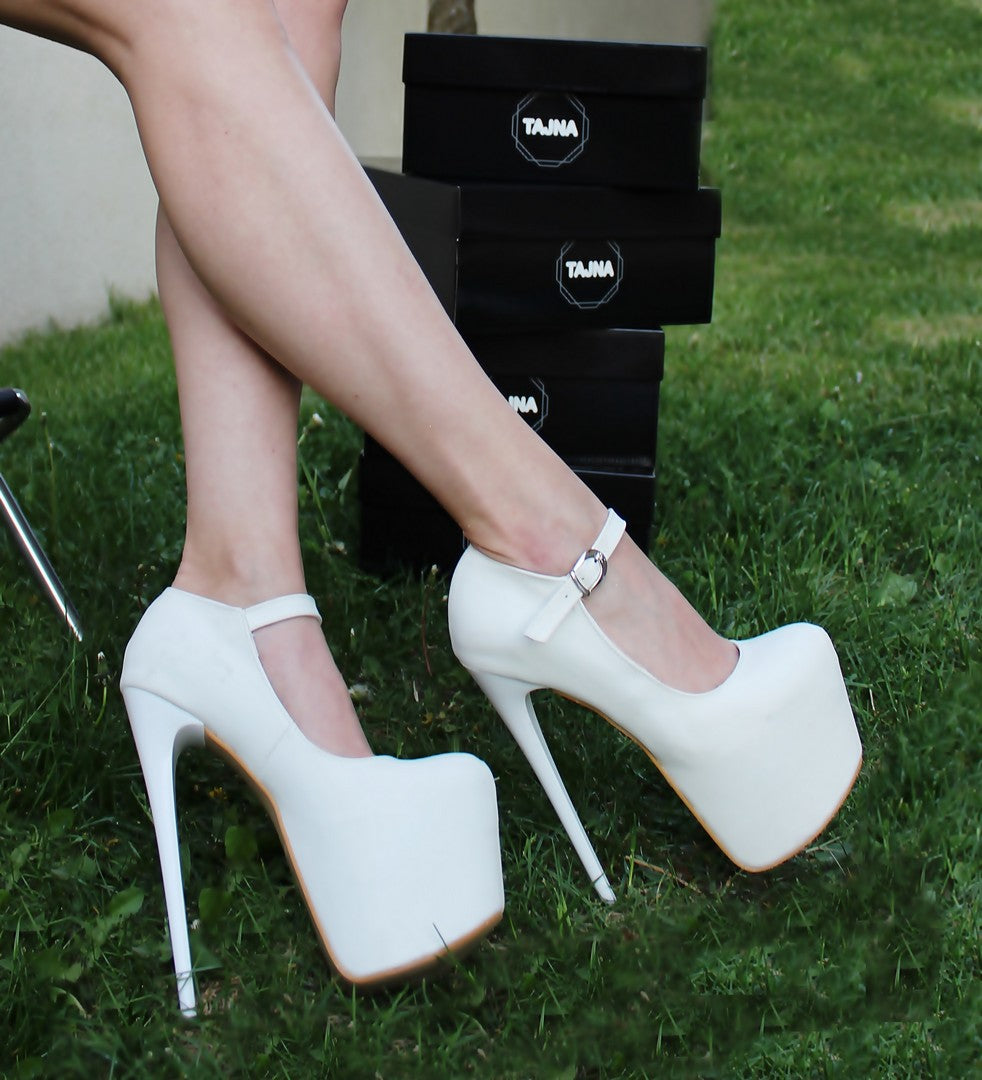 Belted Strap 19 cm Pencil Heel White Platforms - Main Image