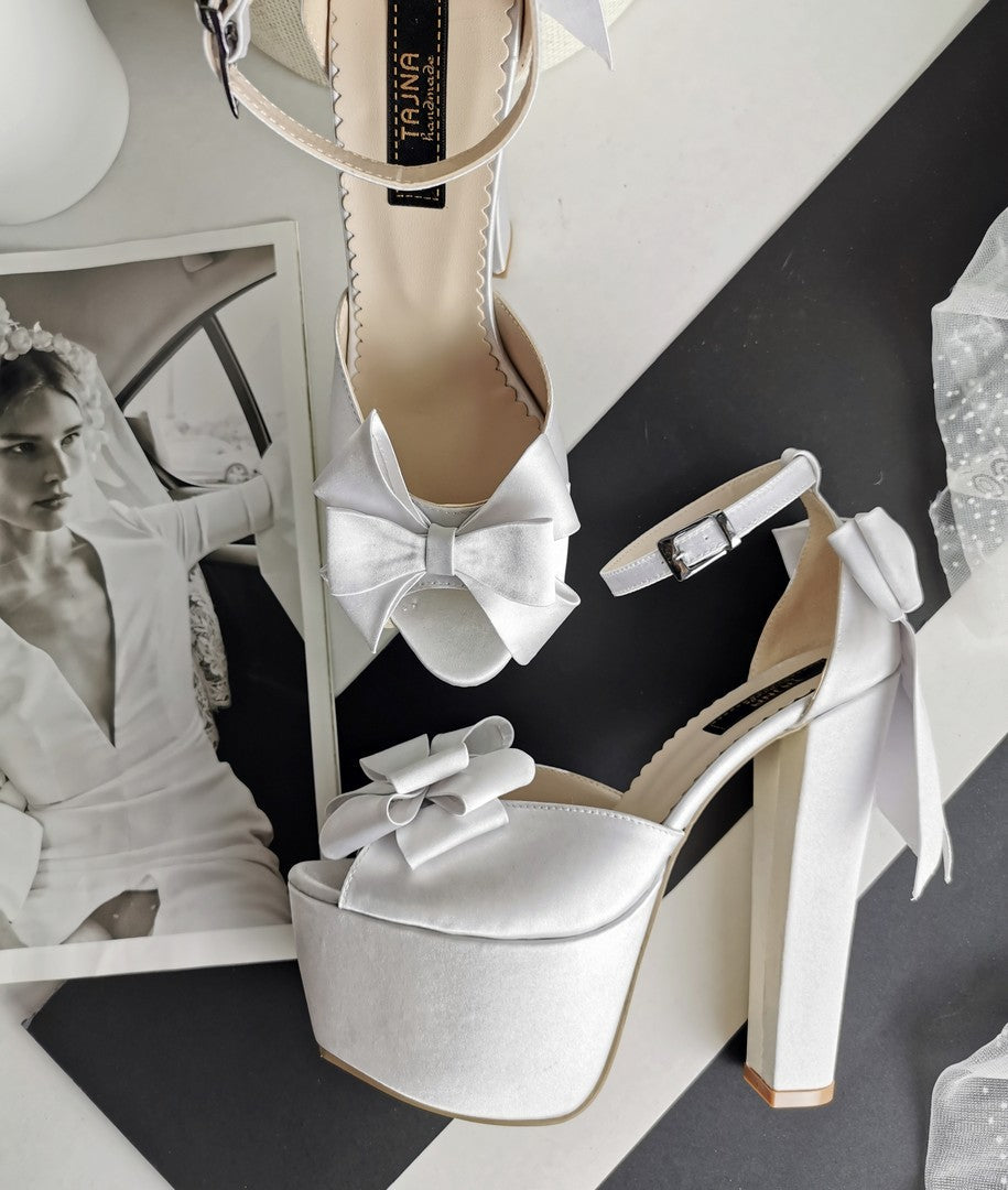 White Satin Ribbon Wedding Shoes - Tajna Club